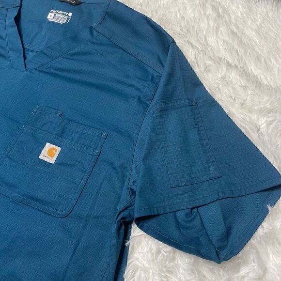 Carhartt Scrub Top Size XL Blue Modern Fit Rugged Flex Pockets Vneck NEW - Picture 3 of 8